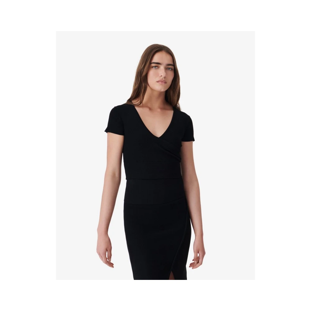 IRO V-hals Trui met Korte Mouwen Black Dames
