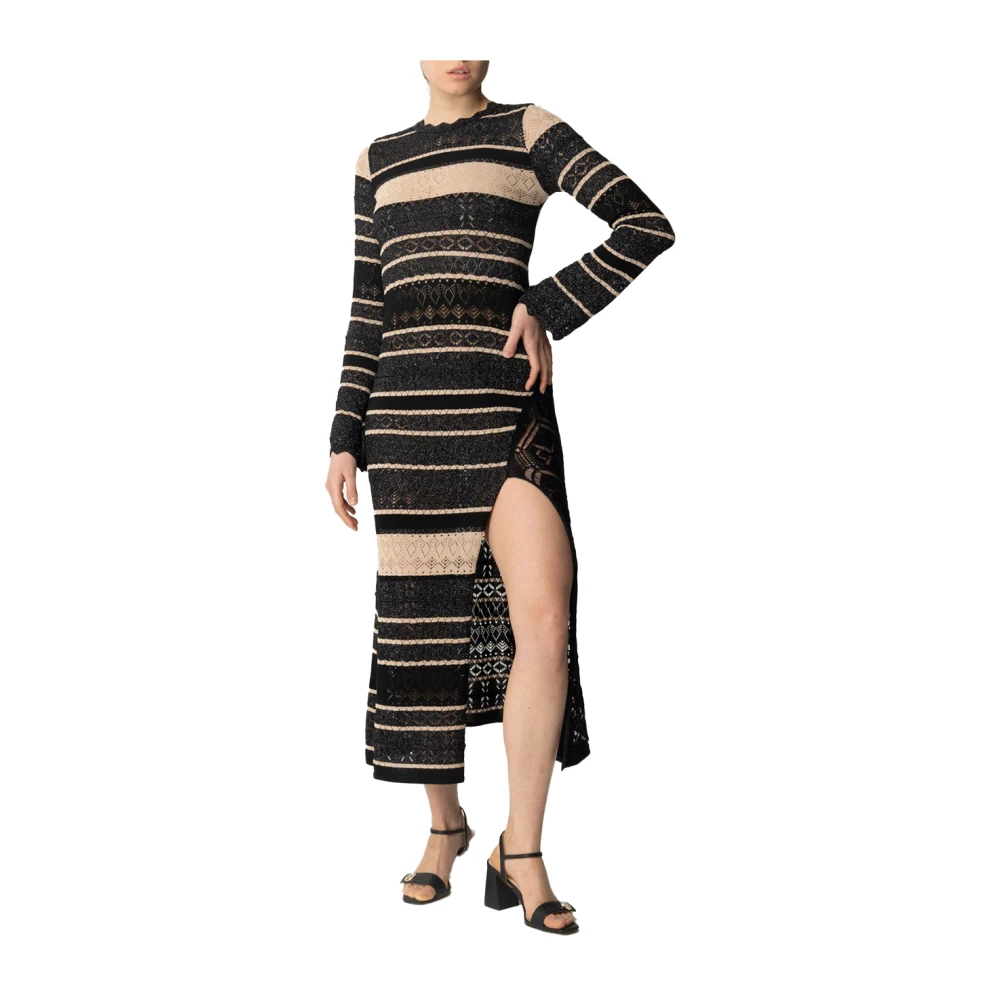 Akep Zwart Gebreide Jurk Retro Stijl Black Dames