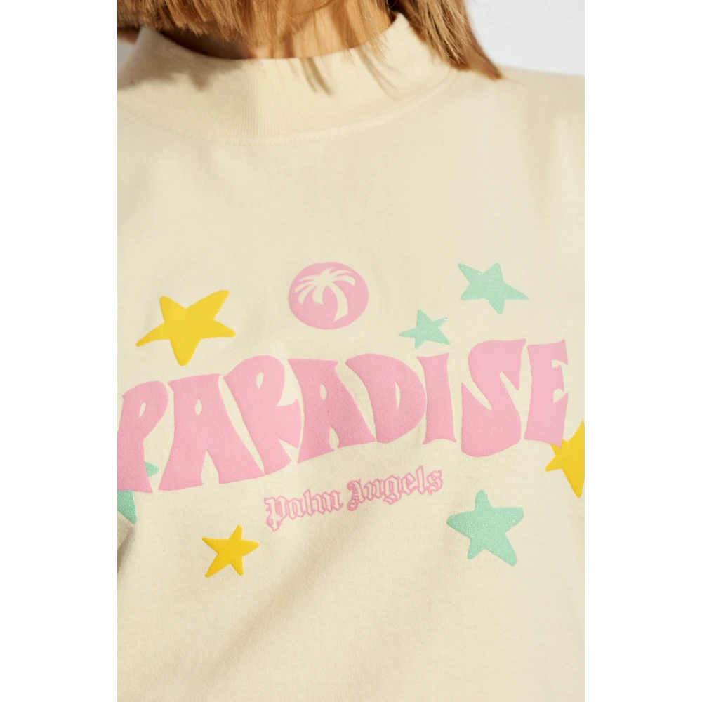 Palm Angels T-shirt met logo Yellow Dames