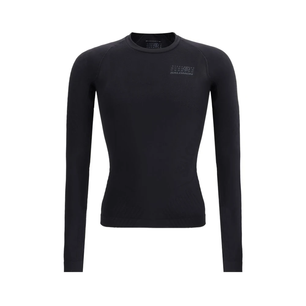 Mm6 Maison Margiela Mannelijk Zwart Tops Heren, S, Lange Mouwen Thermisch Shirt Met Iconisch Monogram