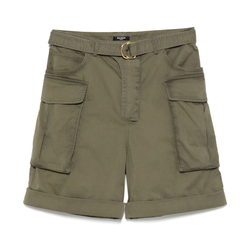 Balmain Olijfgroene Short met Riem Green Heren