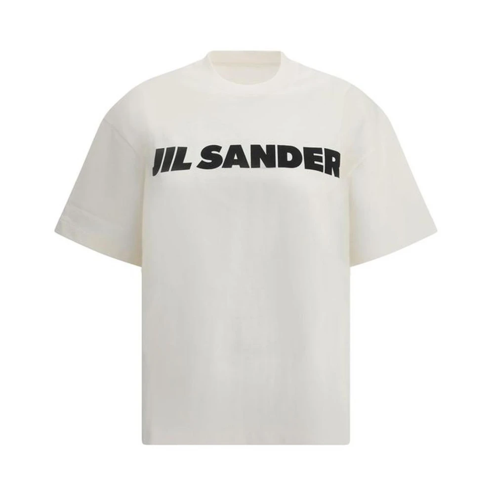 Jil Sander Maxi Logo T-shirt met Geribbelde Crew Neck White Dames