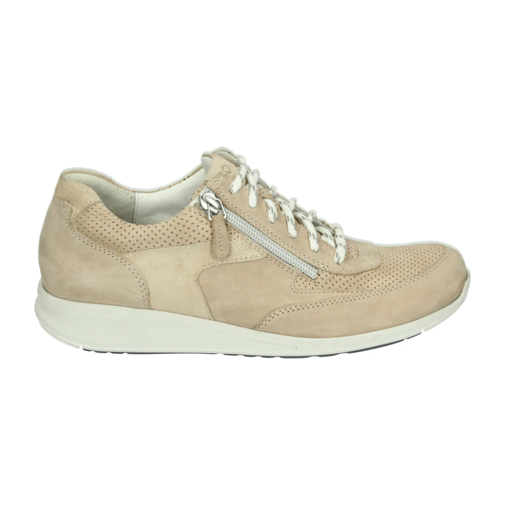 Durea Sportieve Lage Damesschoenen Taupe Nubuck Dames Schoenen Beige