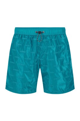 teal-gekleurde-zwemshorts-met-elastiek-en-zwarte-trekkoord-en-allover-toon-op-toon-logo