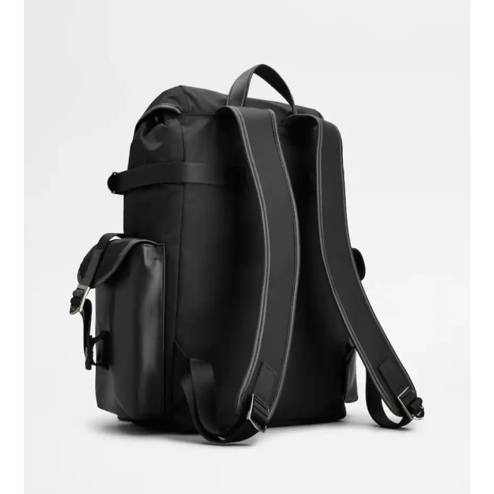 TOD'S Zwarte Stoffen Rugzak met Metalen Gespen Black Heren