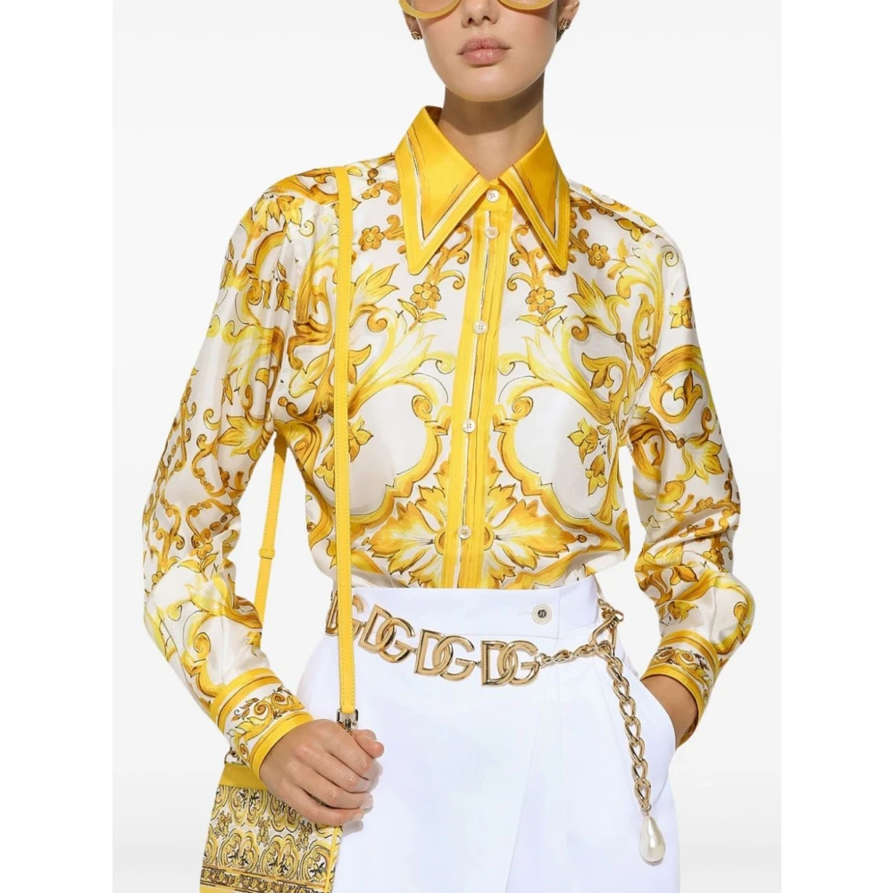 Dolce & Gabbana Gele Zijden Twill Weefsel Overhemd Yellow Dames
