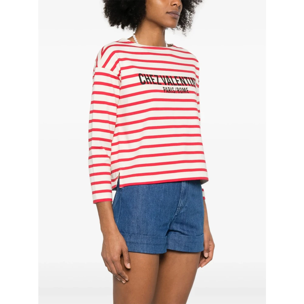 Valentino Garavani Gestreept Logo Longsleeve Shirt Red Dames