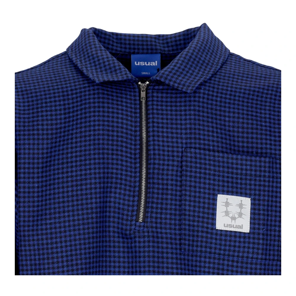 Usual Anorak Shirt Blauw Zwart met Halve Rits Blue Heren