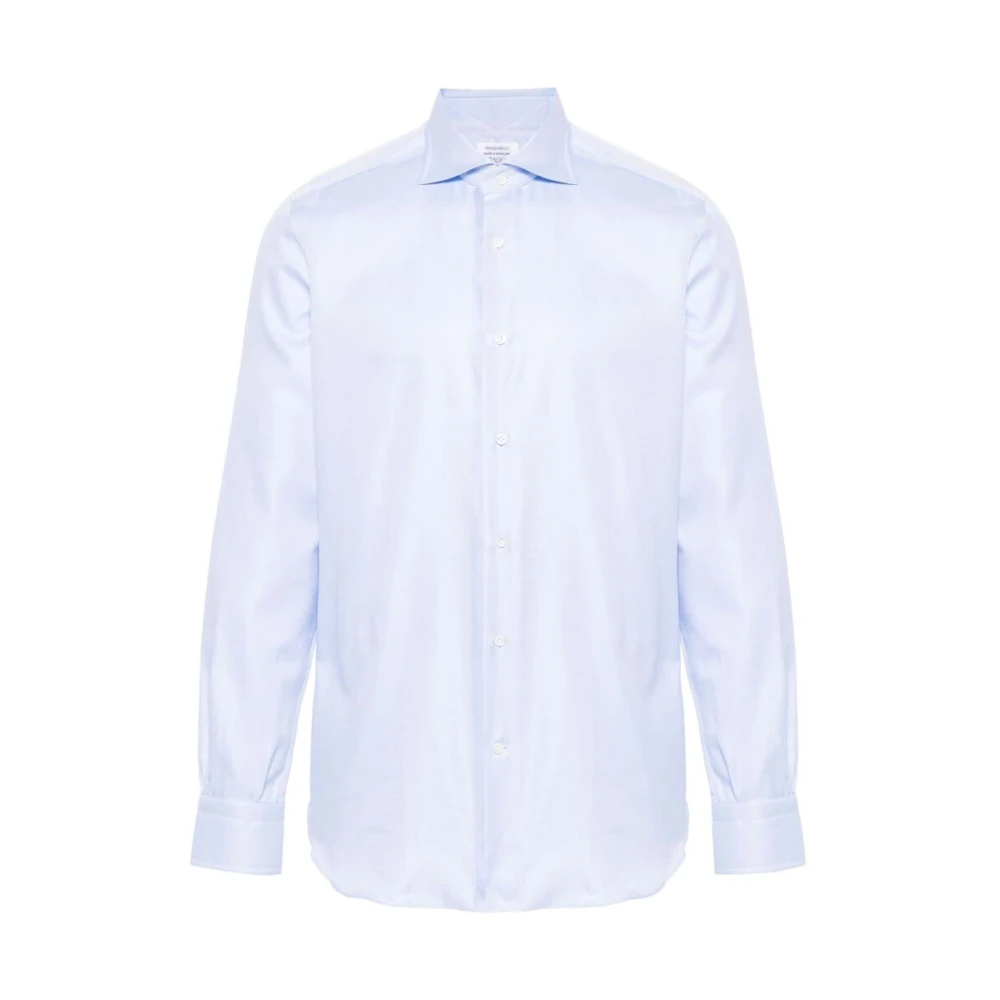 Mazzarelli Lichtblauw Katoenen Twill Overhemd Blue Heren