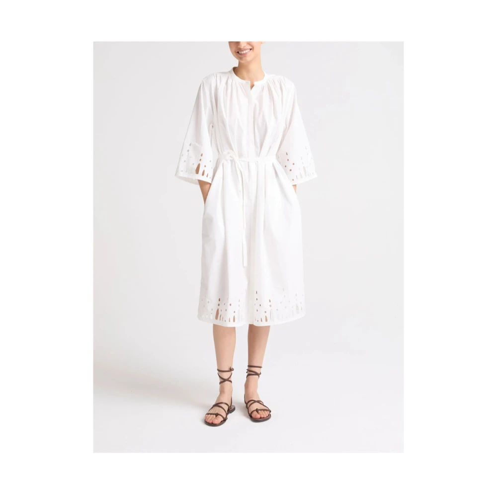 Yves Salomon Witte Jurk met Broderie Anglaise en Riem White Dames
