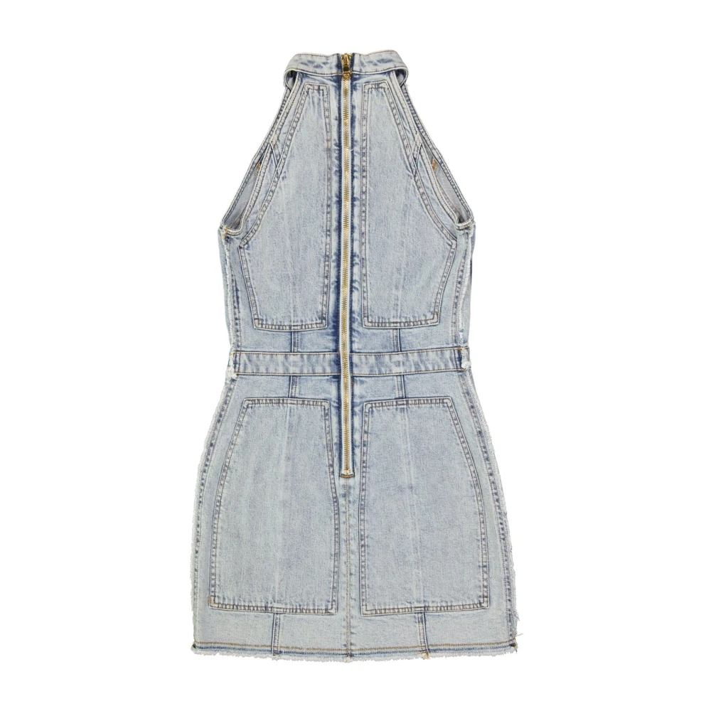Balmain Denim Mini Jurk met Opgestikte Zakken Blue Dames