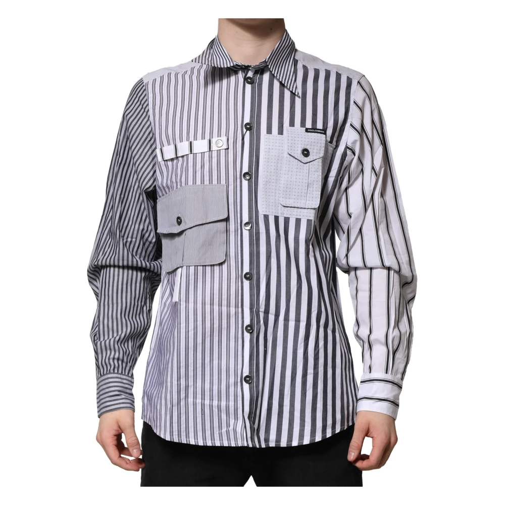 Dolce & Gabbana , Casual Shirts, Male, White, L, White Gray Striped Casual Shirt