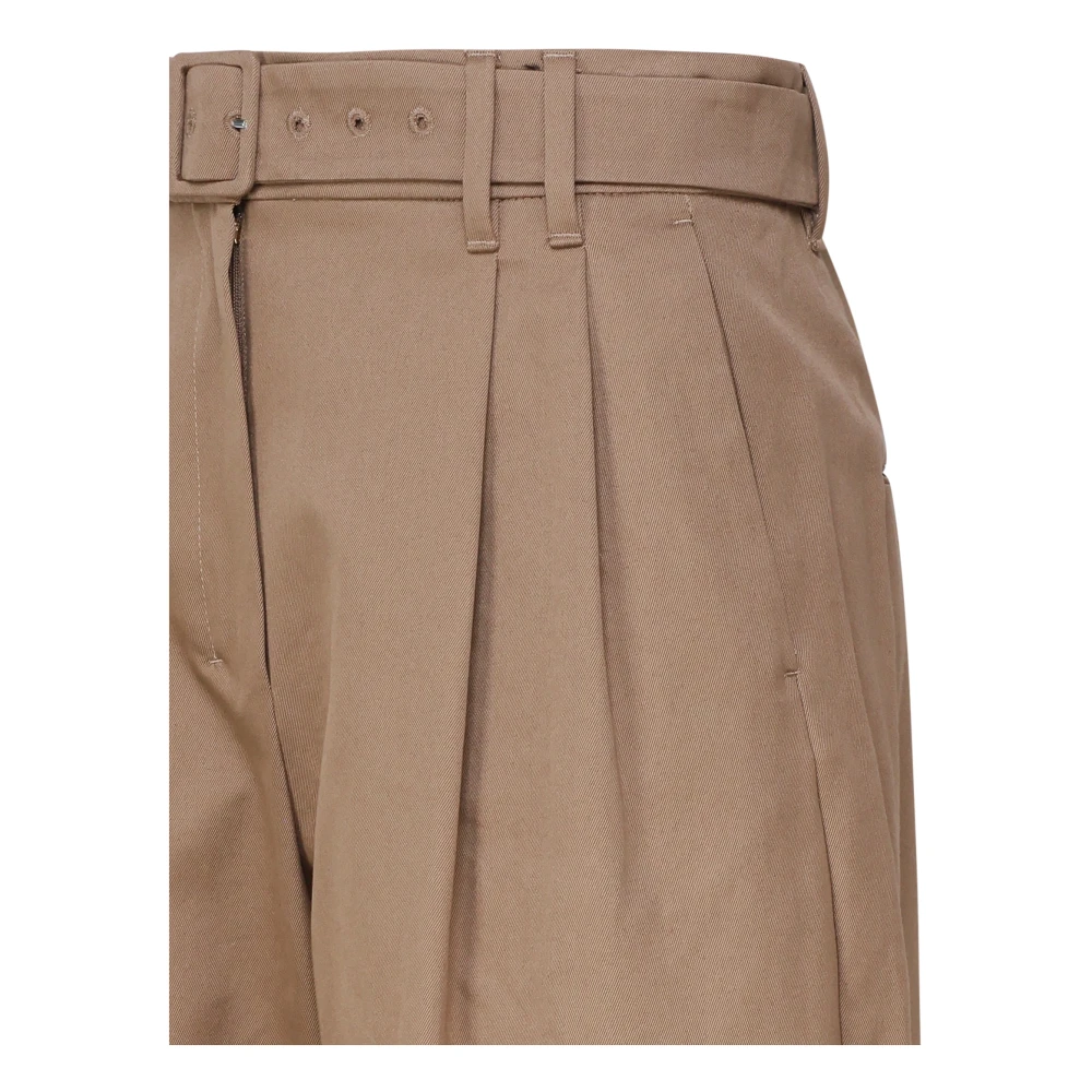 Max Mara Kameel Katoenen Hoge Taille Broek Brown Dames
