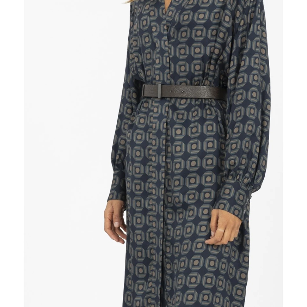 Fabiana Filippi Fantasie Jurk met V-hals en Riem Gray Dames