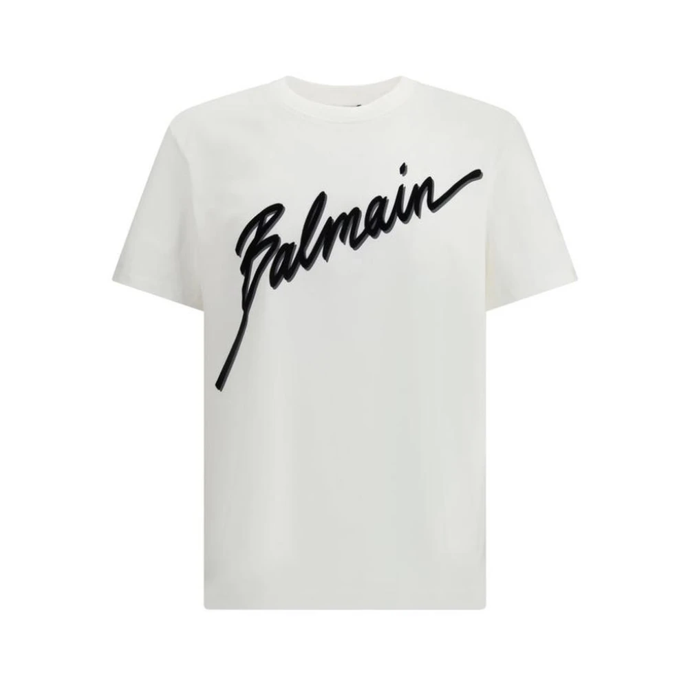 Balmain Men's White Cotton Crew Neck T-Shirt