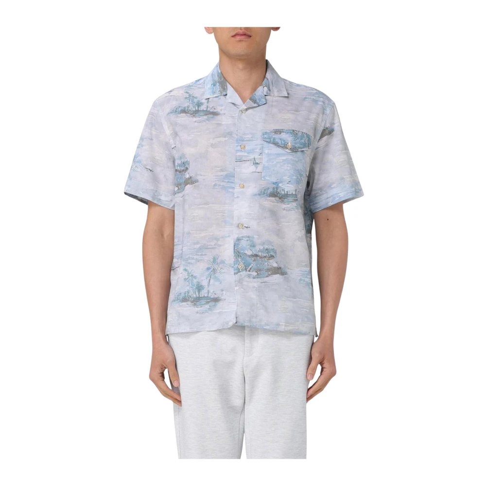 Eleventy Men's Palm Tree Print Camp Collar Shirt