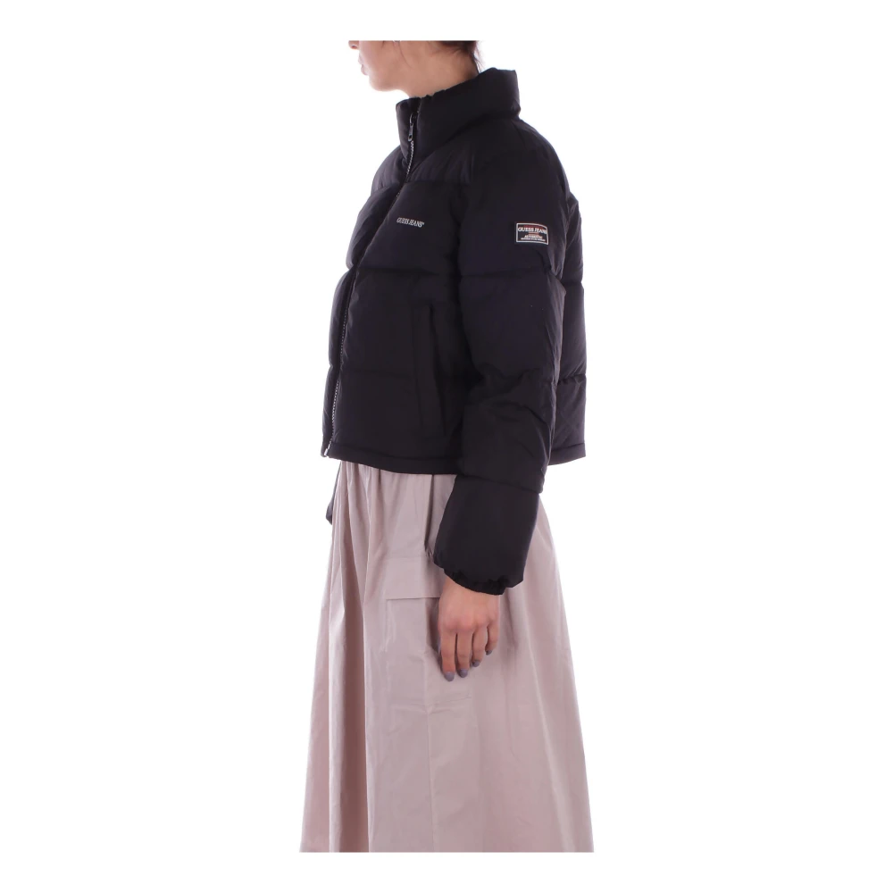 Guess Zwarte Logo Front Zipper Jas Black Dames