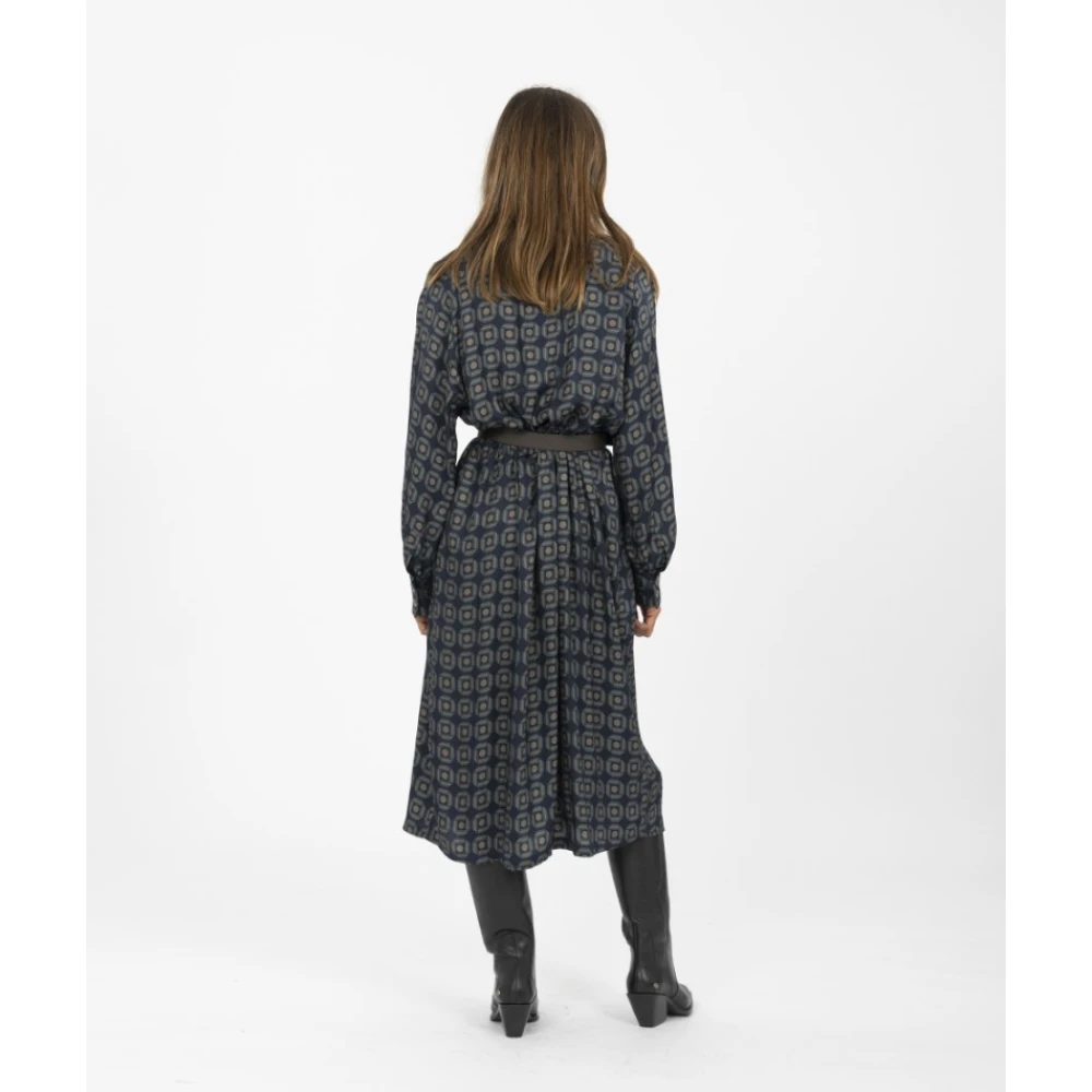 Fabiana Filippi Fantasie Jurk met V-hals en Riem Gray Dames
