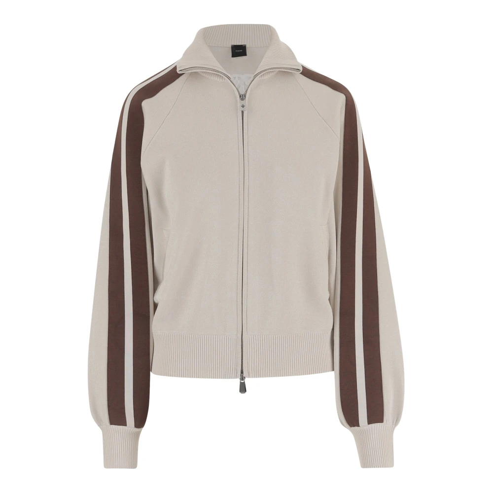 Pinko Women's Beige Zipped Sweatshirt With Love Birds Logo