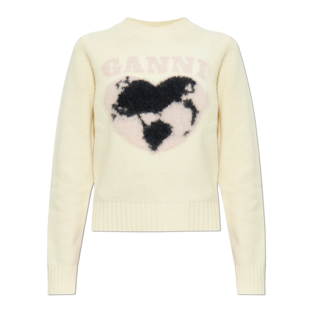 Ganni Trui met logo Beige Dames