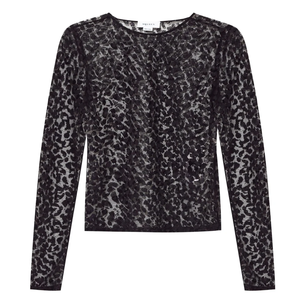 Alexander mcqueen Leopard motief crew-neck top in zwart Black Dames