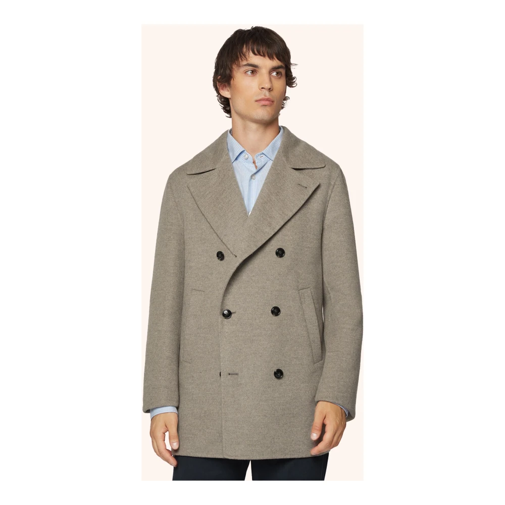 Kiton Cashmere Blend Erwtenjas Beige Heren