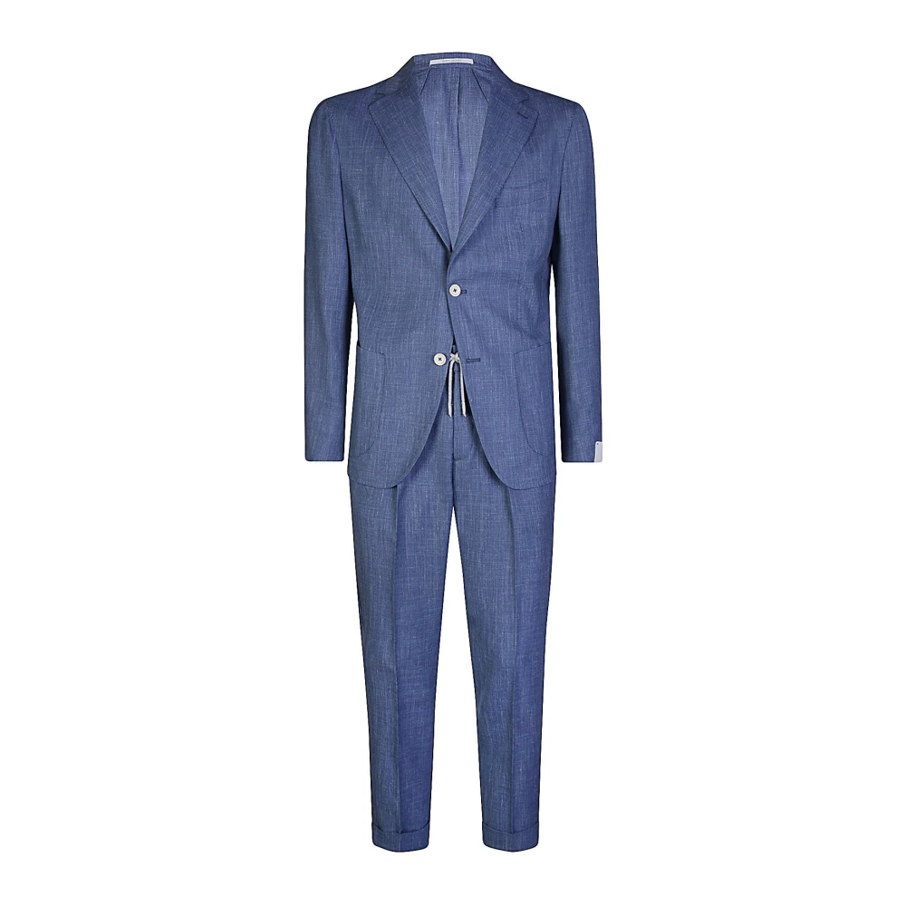 Eleventy Slim Fit Wol Zijde Linnen Pak Blue Heren
