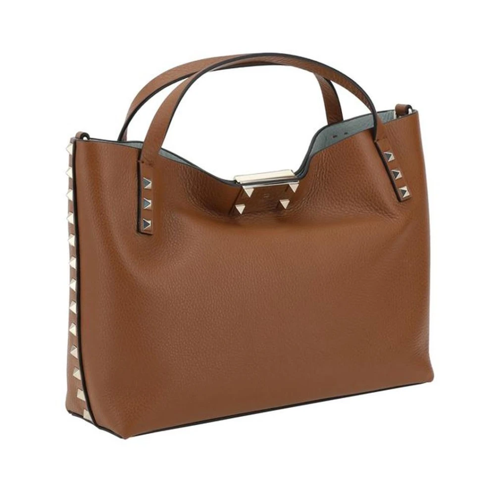 Valentino Garavani Gestructureerde Leren Rockstud Tote Tas Brown Dames