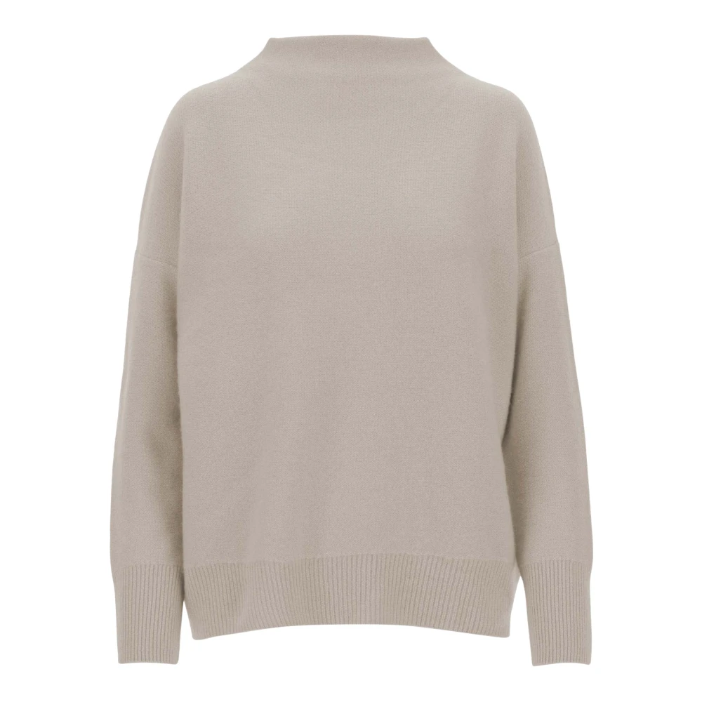 Vince Beige Cashmere Knitwear, Female, Xl, Plush Cashmere Funnel-Neck Jumper
