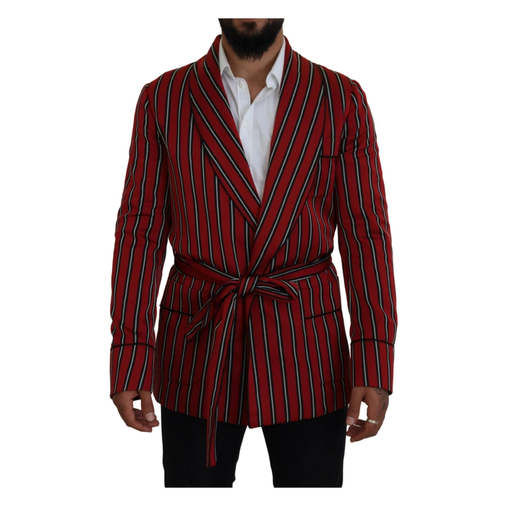 Dolce & Gabbana Men's Multicolor Elegant Red Striped Long Robe Luxury Wear - Blazers - M - Jackets