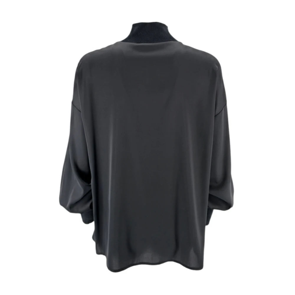 D.Exterior Zwarte satijnen damesoverhemd Black Dames