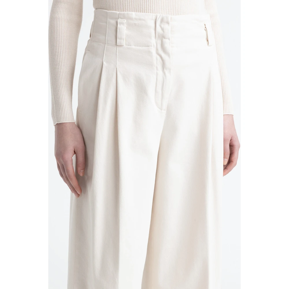PESERICO Katoenen gabardine palazzo broek White Dames