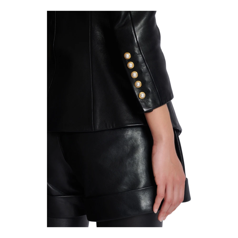 Balmain Aansluitende lamsvacht jas Black Dames