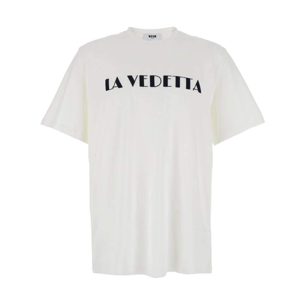 Msgm Wit Crewneck T-shirt met Front Print White Heren