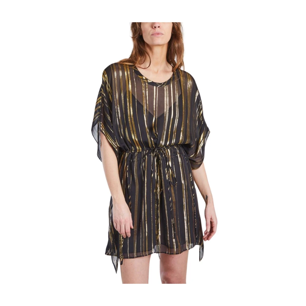IRO Gestreepte Zijden Kaftan Jurk Black Dames