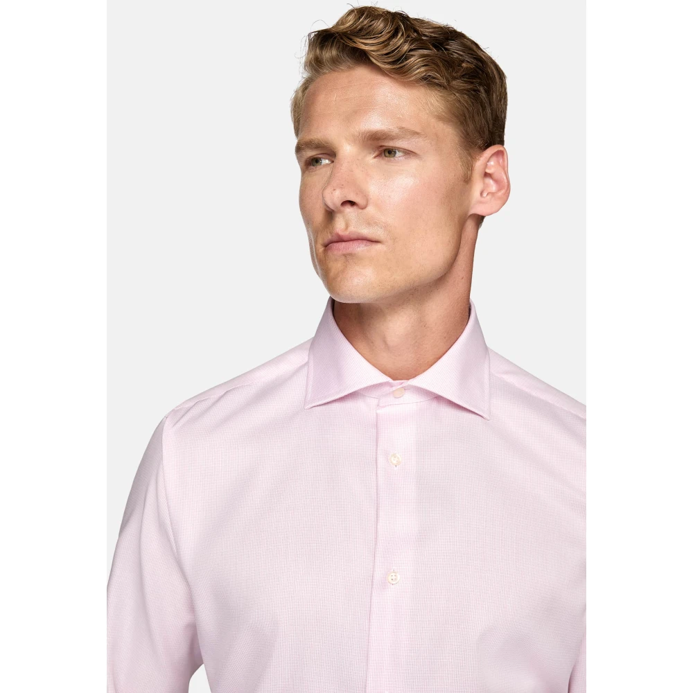 Boggi Milano Regular Fit Katoenen Dobby Overhemd Pink Heren