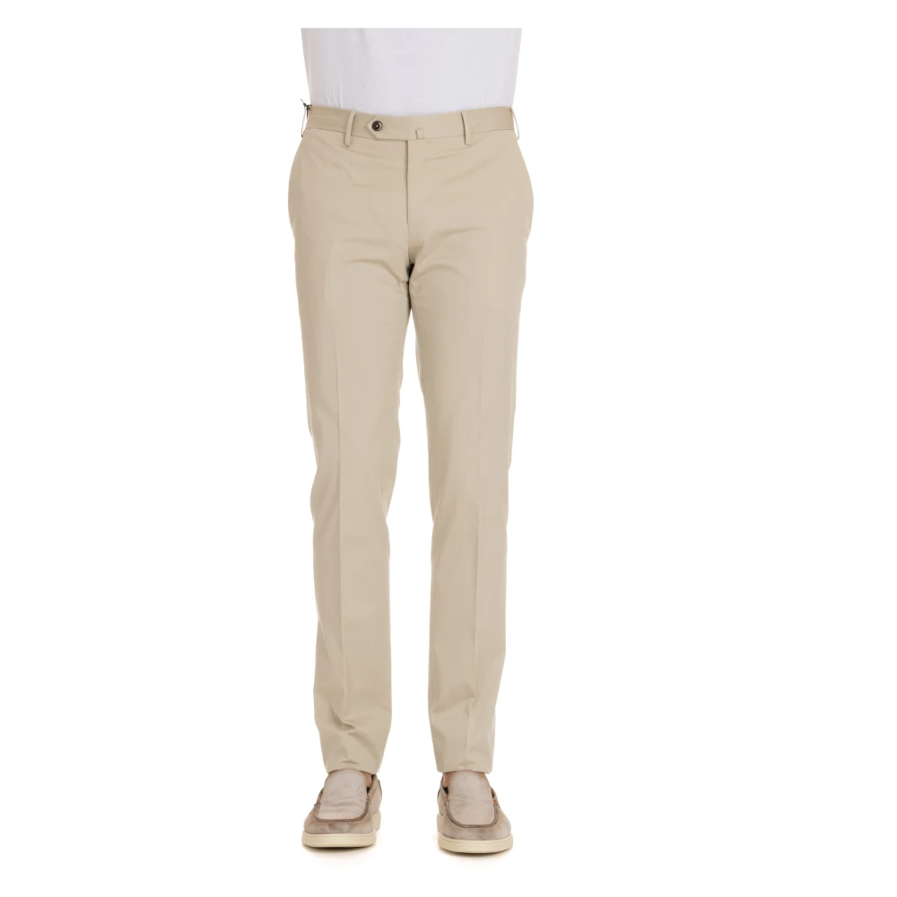 Pt Torino Men's Beige Stretch Cotton Silk Trousers