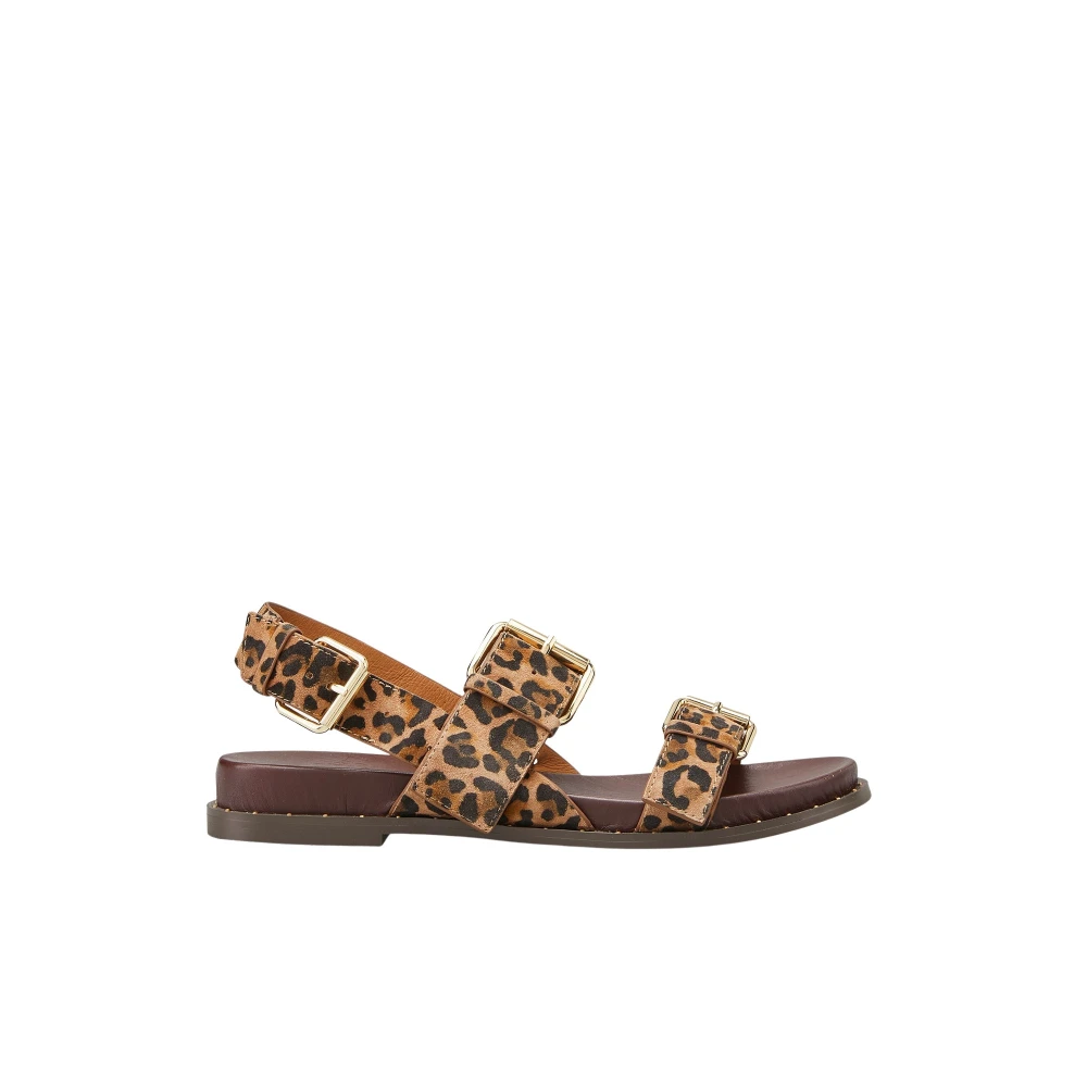 Cosmoparis Kvinno Brun Skor Dam, 39 Eu, Läder, Leopard Suede Sandaler