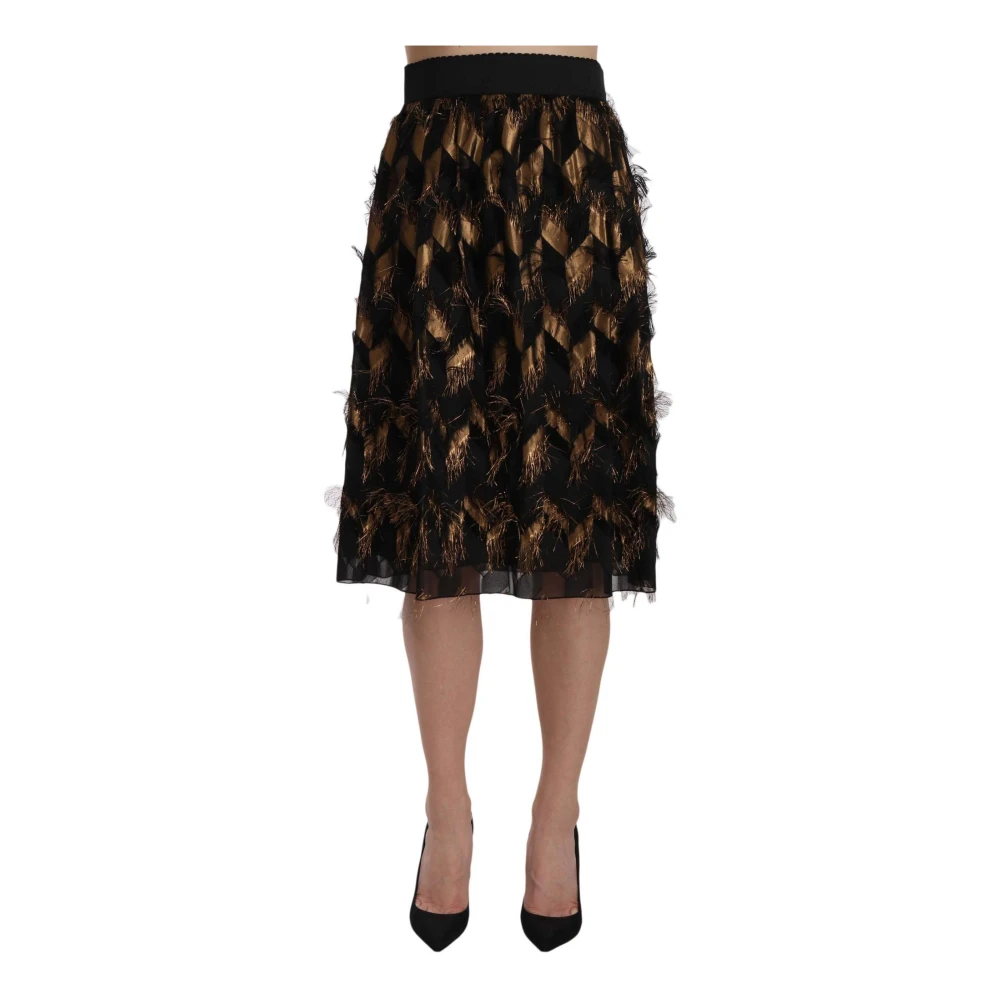 Dolce & Gabbana Zwarte Gouden Franje Metallic Pencil A-lijn Rok Black Dames