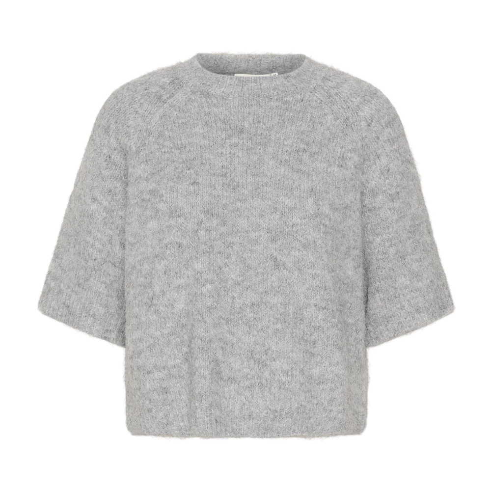 Kaffe Women's Gray Round-Neck Knitwear, 2XL, Grey Melange Cropped Knit Pullover