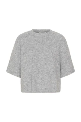 Grå Melange Stickad Tröja
