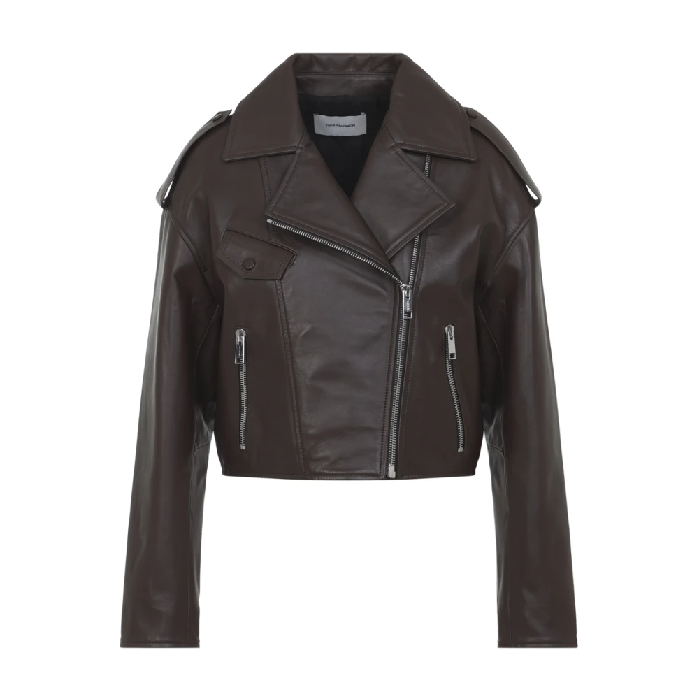 Yves Salomon Women's Brown Cropped Lambskin Biker Jacket - Leather Jackets - S - Jackets