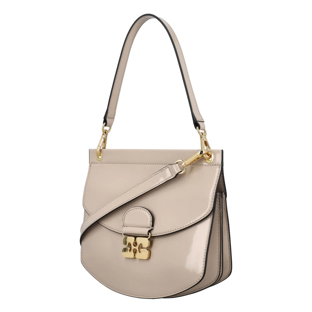 Ganni Zwarte Patentleren Handtas Gray Dames