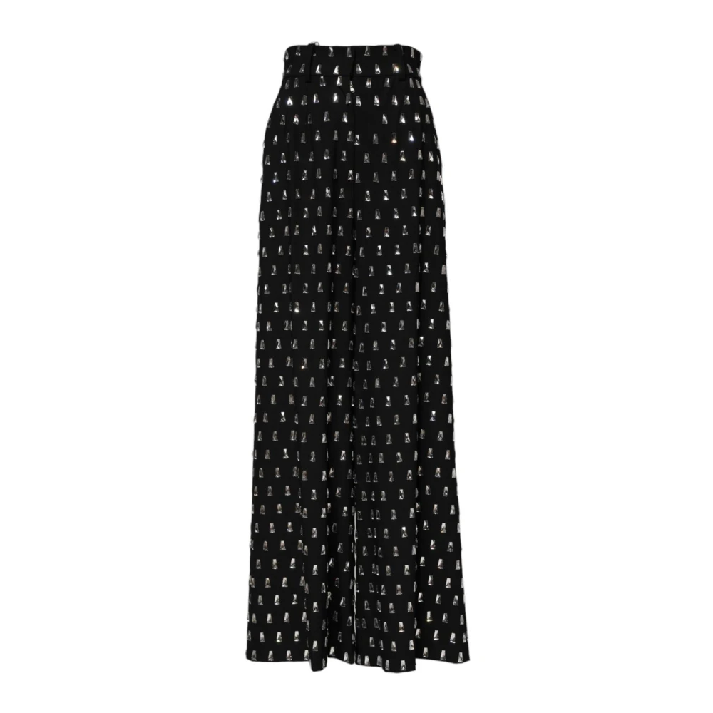 Dolce & Gabbana Women's Black Crystal Embellished Wide Leg Trousers - Wide Trousers - S - Trousers