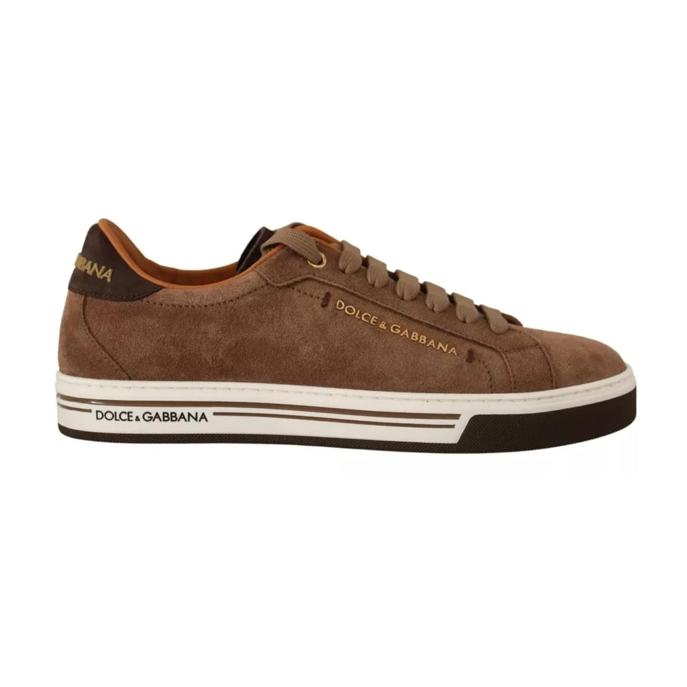 Dolce & Gabbana Bruine Suède Logo Sneakers Rubberen Zool Brown Heren