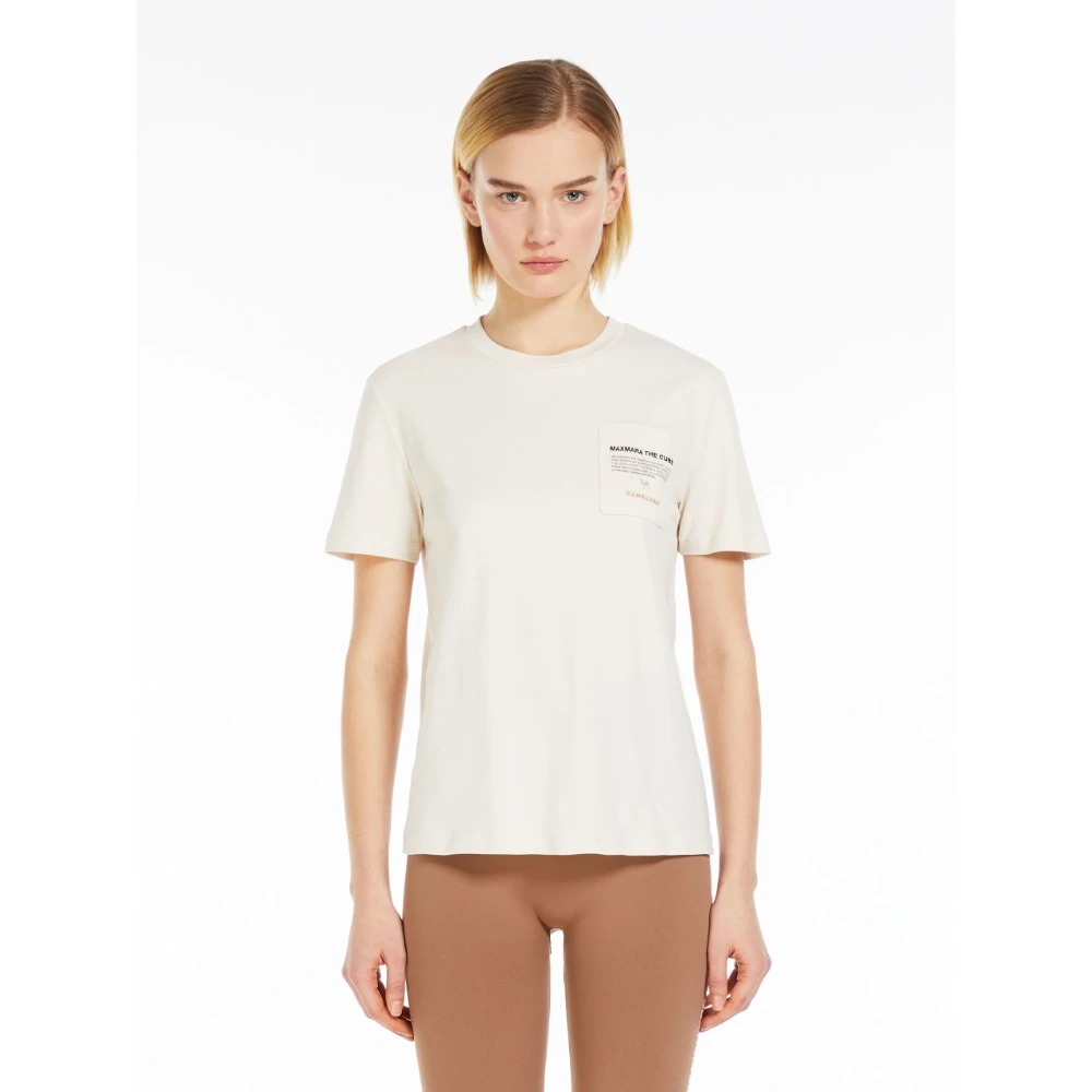 Max Mara Jersey Interlock Korte Mouw Zak T-shirt White Dames