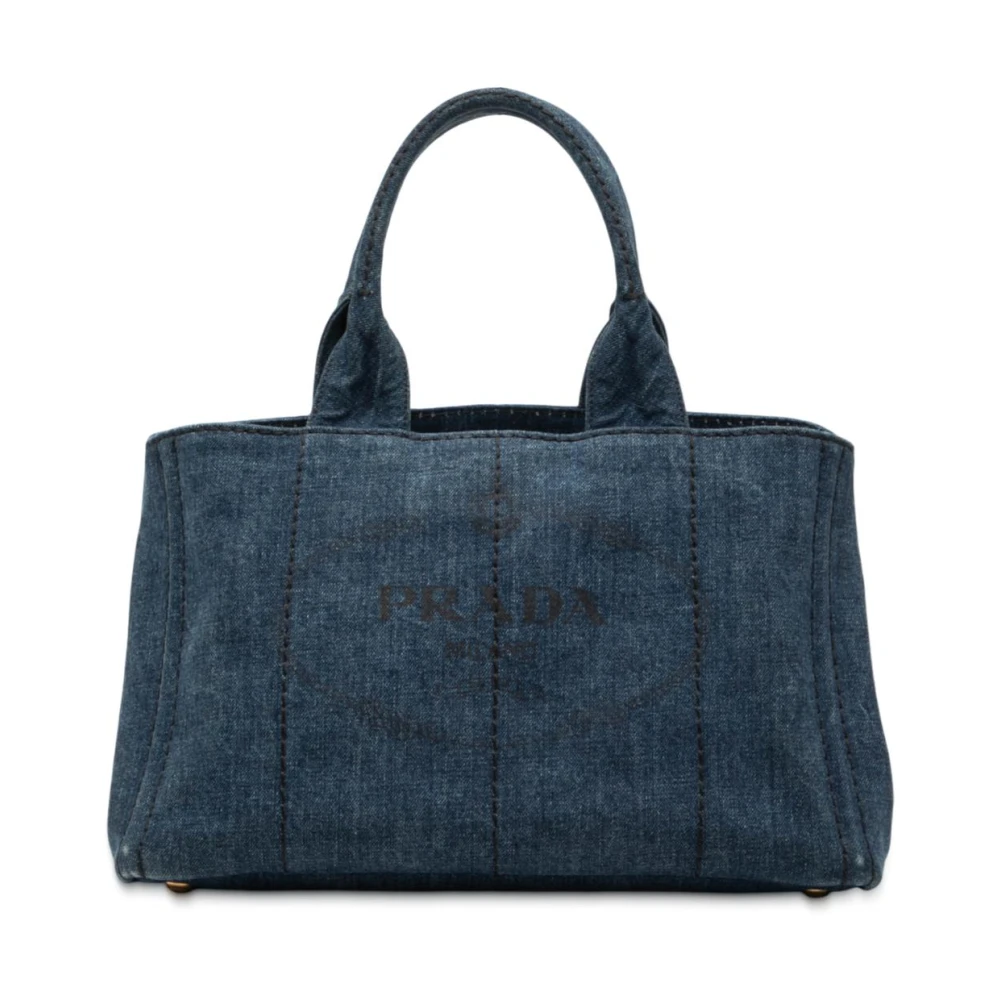 Prada Vintage Women's Blue Pre-Owned Denim Tote Bag