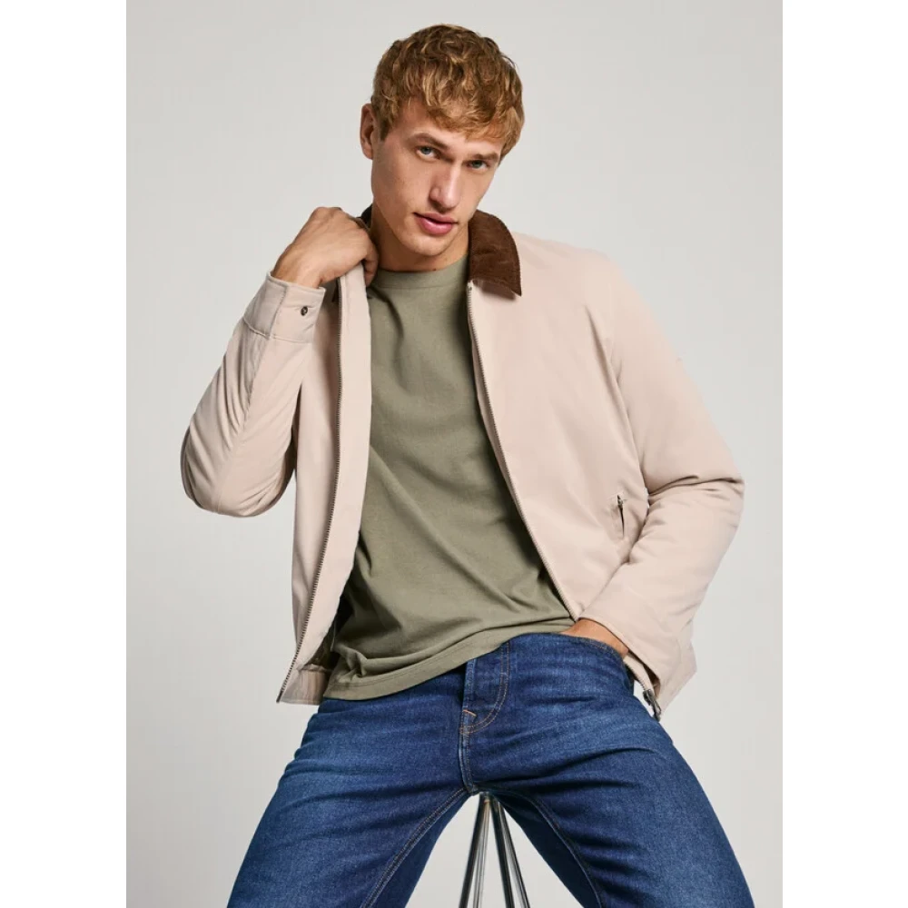 Pepe Jeans Lichtgewicht sateen jas met corduroy kraag Beige Heren