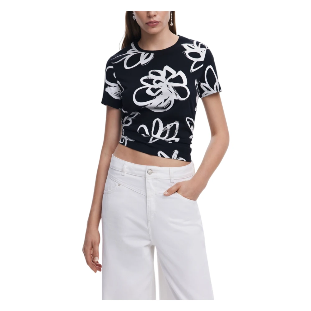 Desigual Korte mouwen katoenen T-shirt lente zomer Black Dames