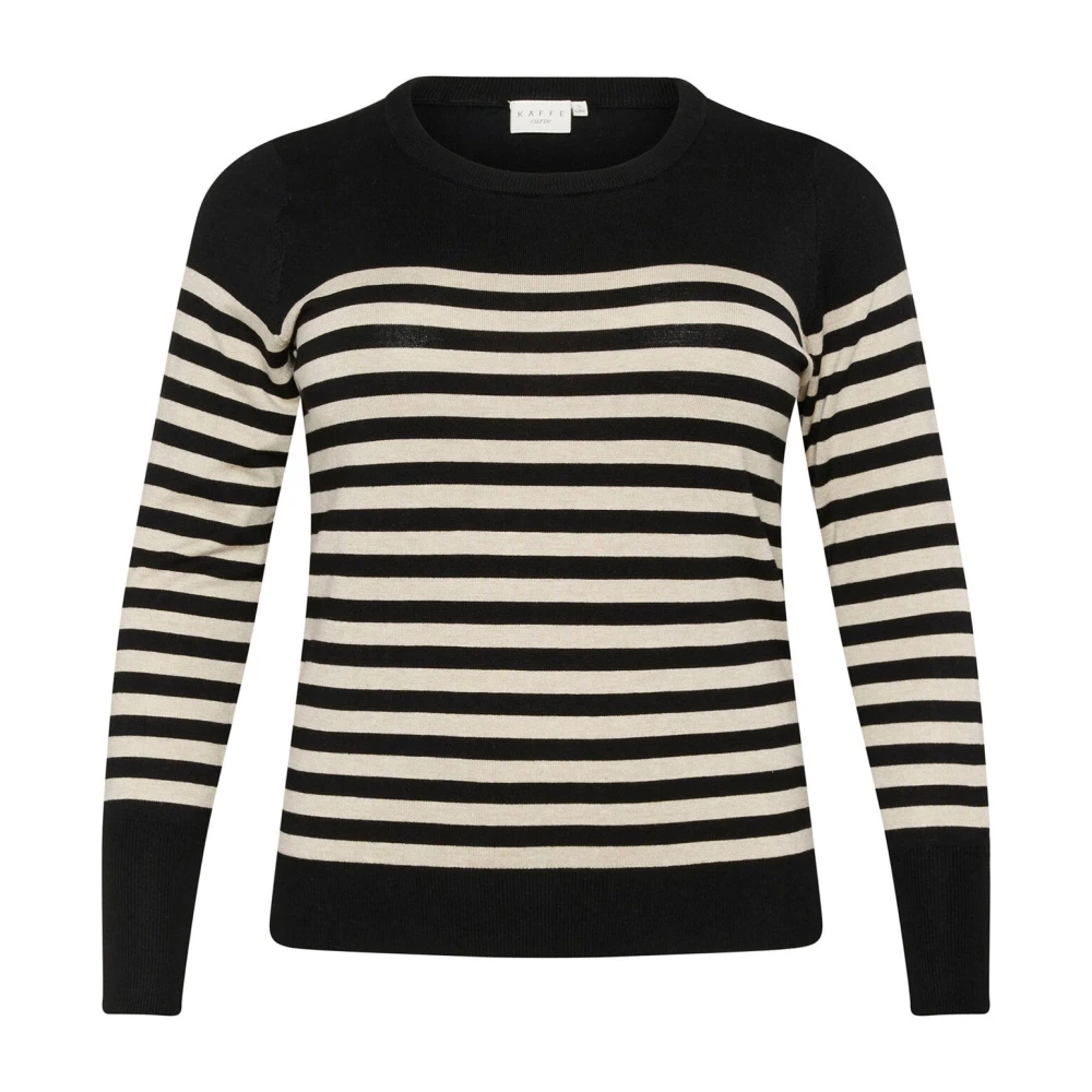 Kaffe Curve Women's Black Striped Knit Pullover /Gray Mel. Stripe - Round-Neck Knitwear - Xl - Knitwear
